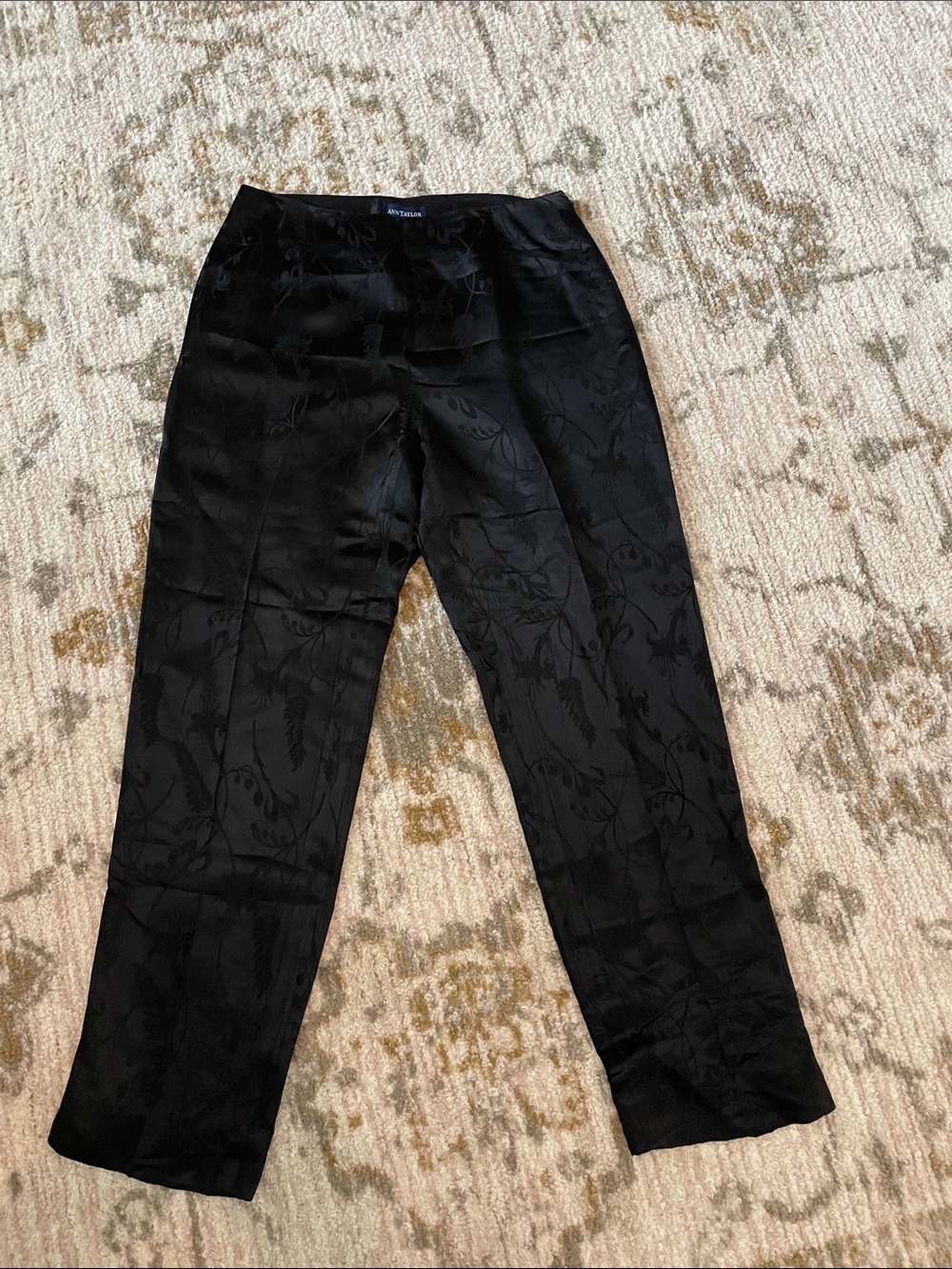 Ann Taylor Black Floral Jacquard Straight Leg Pants